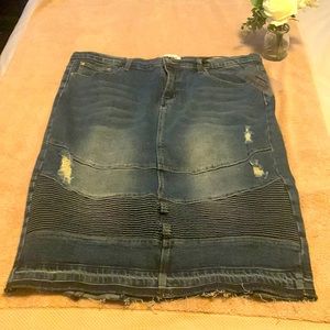 New dark blue stretchy denim moto skirt